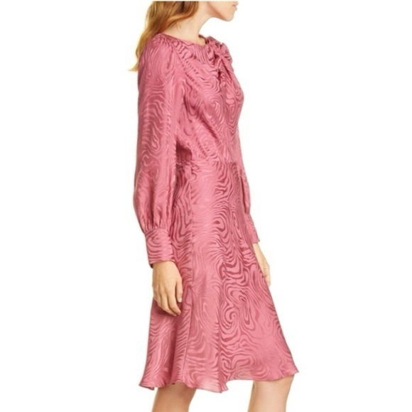 NWT Rebecca Taylor Pink Silk Long Sleeve Printed Dress - Picture 13 of 13